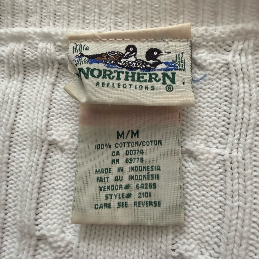 Northern Reflections White Cable Knit Cardigan Navy Trim Medium - Picture 2 of 8
